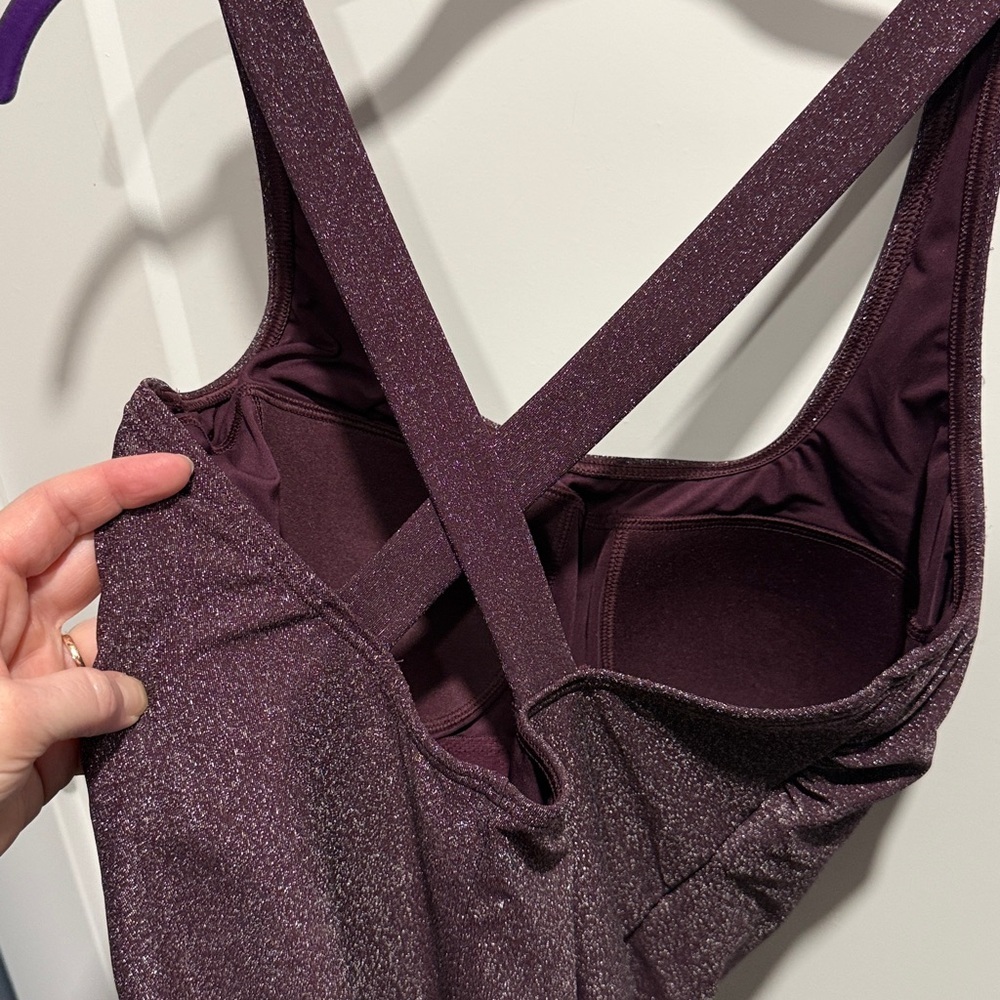 Lands End Tugless Shine X-Back One Piece Swimsuit Purple NWT Size 12 Petite - Picture 6 of 10